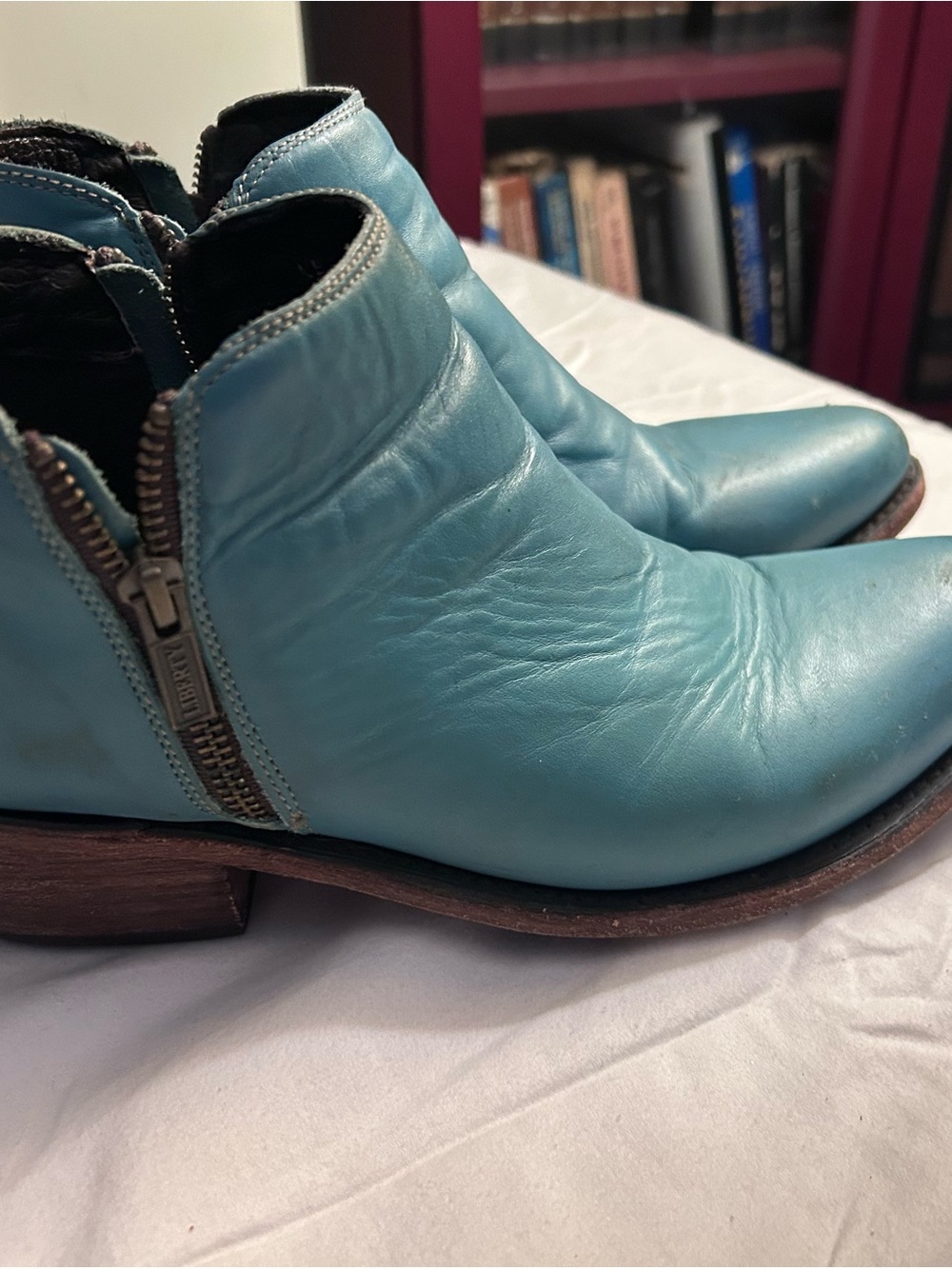 LIBERTY Black Teal Leather Ankle Booties - Picture 2 of 12